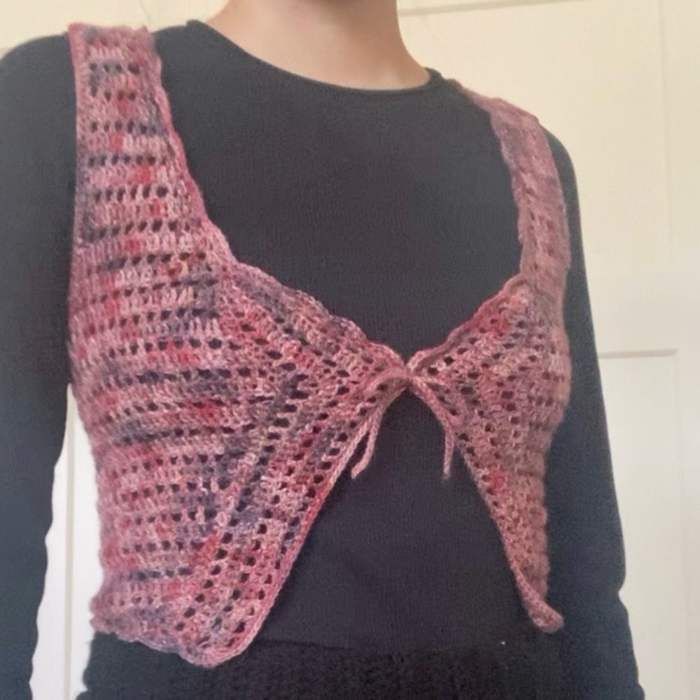 Pink Crochet Lace-up Vest